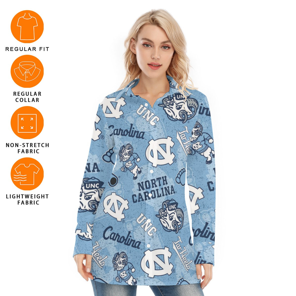 North Carolina Chapel Hill Tar Heels Women's Long Shirt - ACC football apparel varsity sportswear product image 6.0