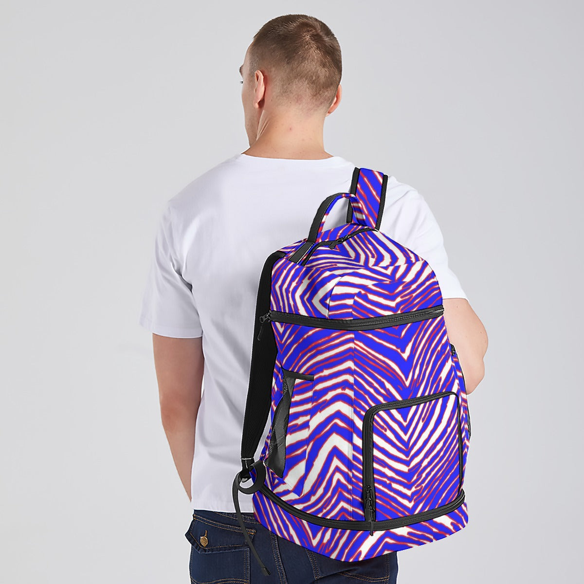Buffalo football Multifunctional Backpack – Red Blue White Zebra Game Day Style