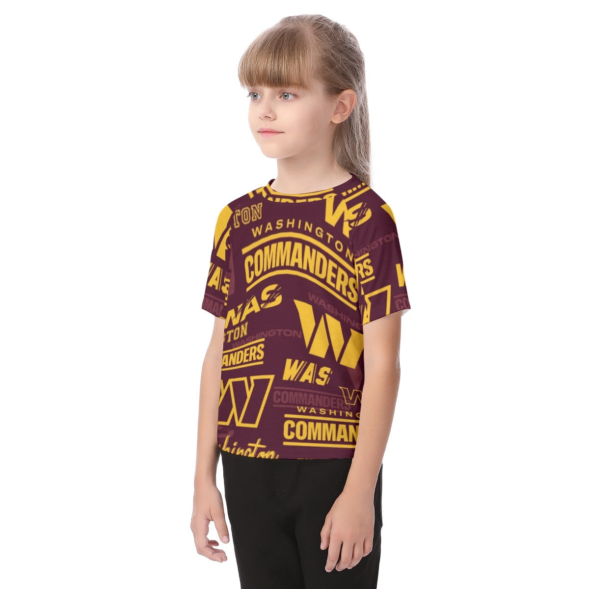 washington-commanders-kids-t-shirt burgundy gold football outfit fabric close-up