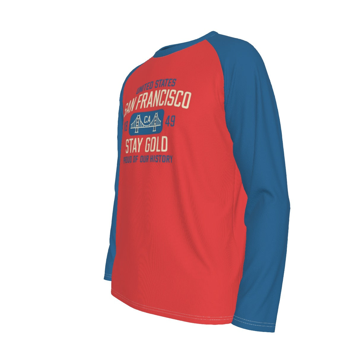 San Francisco Stay Gold Raglan Long Sleeve Shirt – Red and Blue Baseball Style