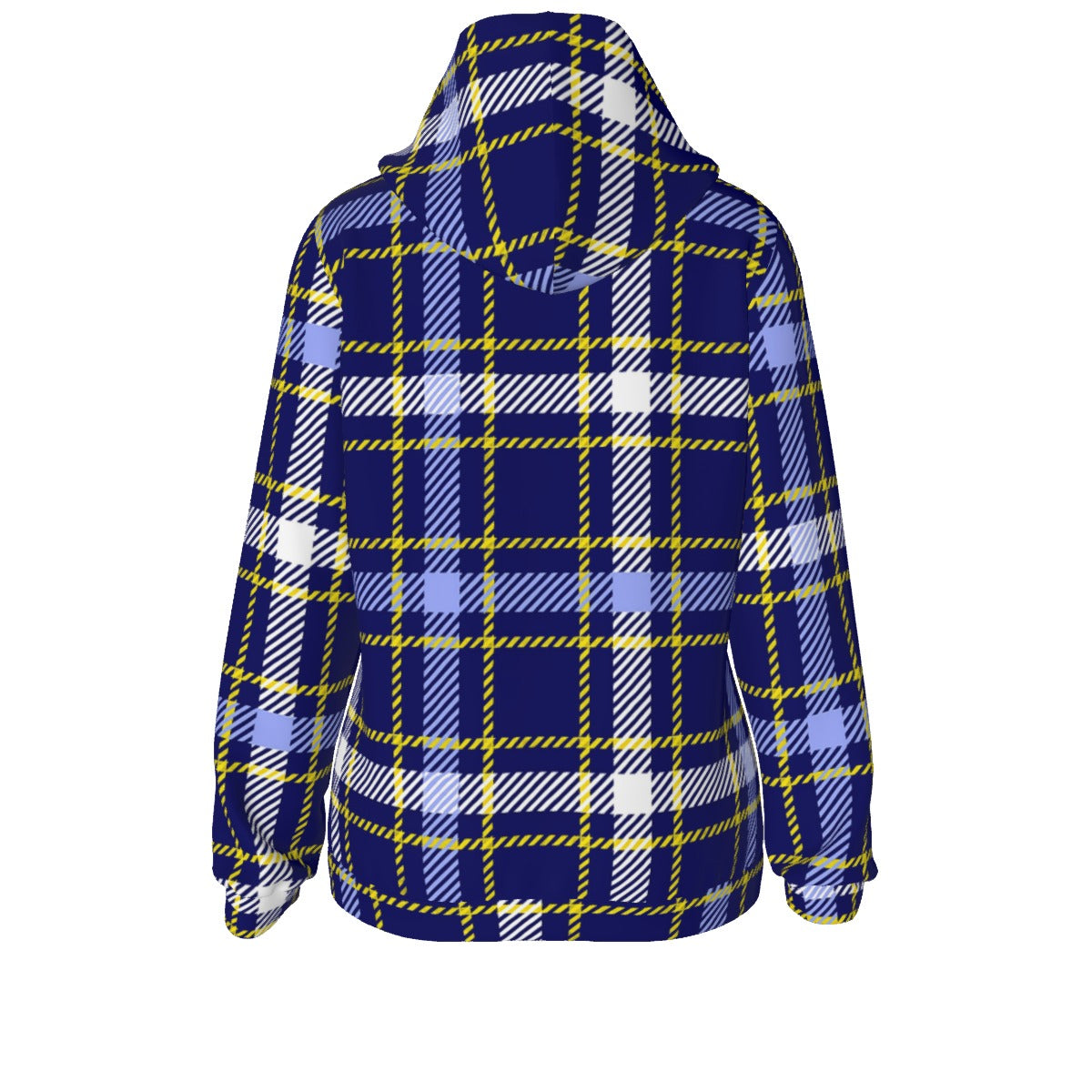 White Smoke Michigan Tartan Plaid Women’s Borg Fleece Hoodie With Half Zip – Maize and Blue Sherpa Ga