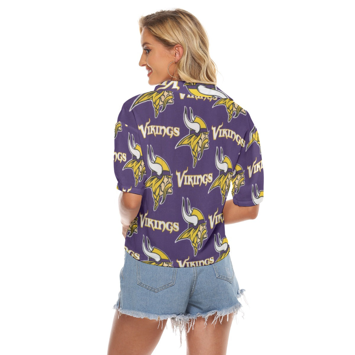 minnesota-vikings-womens-v-neck-shirts purple gold football outfit side view