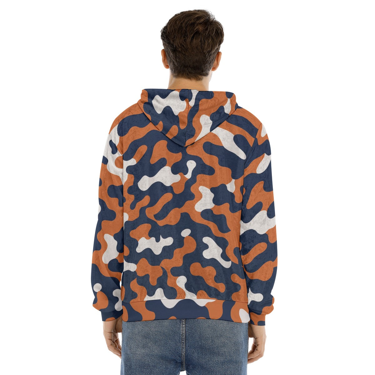 White Smoke Chicago Football Camo Hoodie for Men – Navy Orange Game Day Pullover Sweatshirt | Velvet