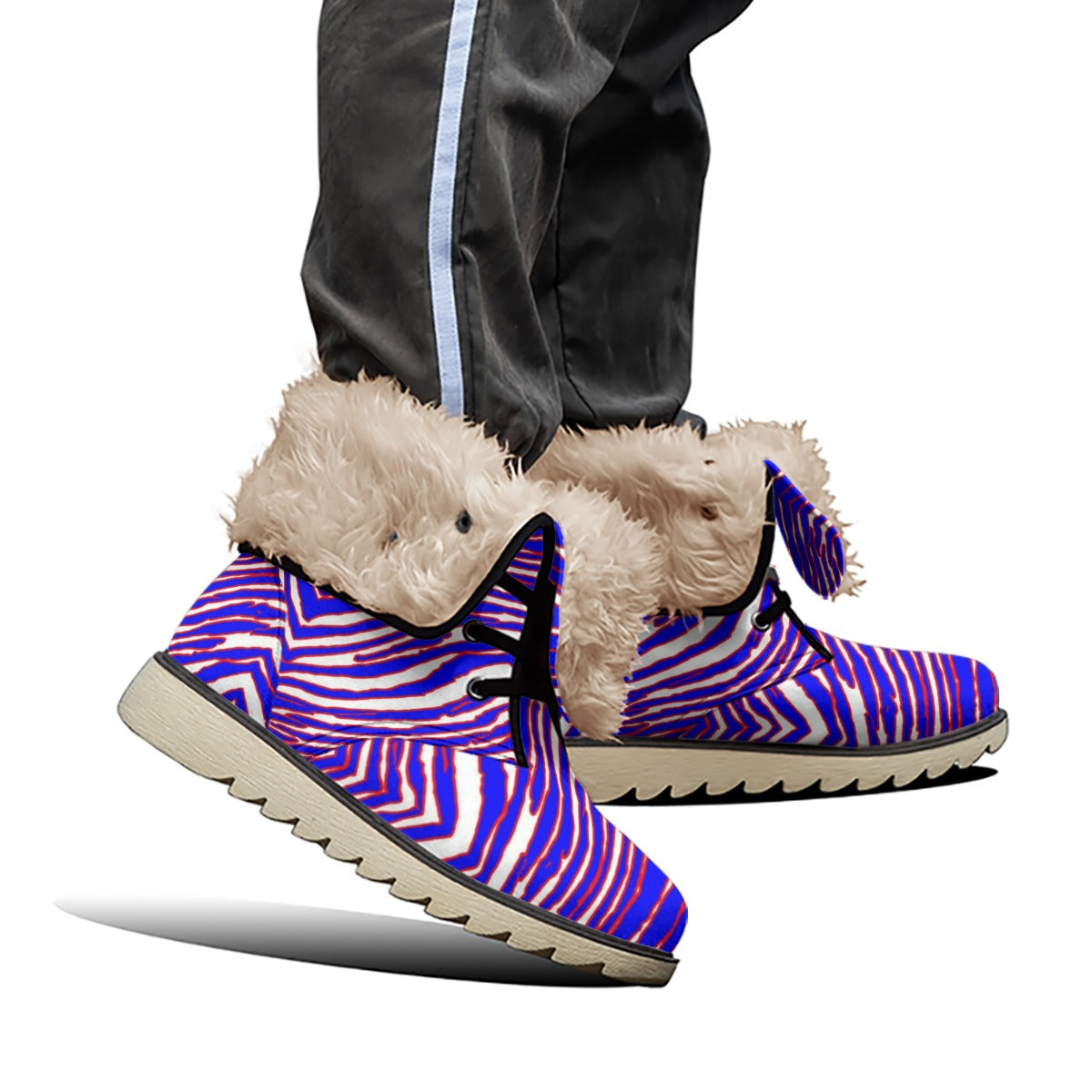 Buffalo Zebra Football Plush Boots – Cozy Game Day Comfort