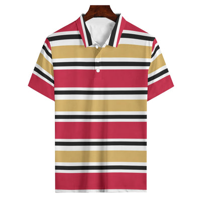 San Francisco Football Striped Men’s Polo Shirt – 180GSM Game Day Style – lightweight game day shirt, lightweight game day shirt, image 1.0