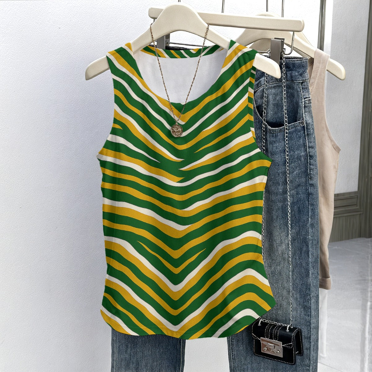 Green Bay Football Yellow Green Women’s Sleeveless Vest – Game Day Streetwear – casual fan outfit, casual fan outfit, image 1.0