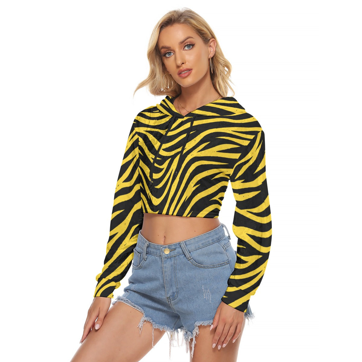 Pittsburgh Football Yellow Black Zebra Women’s Velvet Crop Top Hoodie – Game Day Streetwear
