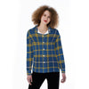west virginia mountaineers tartan plaid blue gold women's satin shirt blue gold tartan plaid mountaineers game day fashion