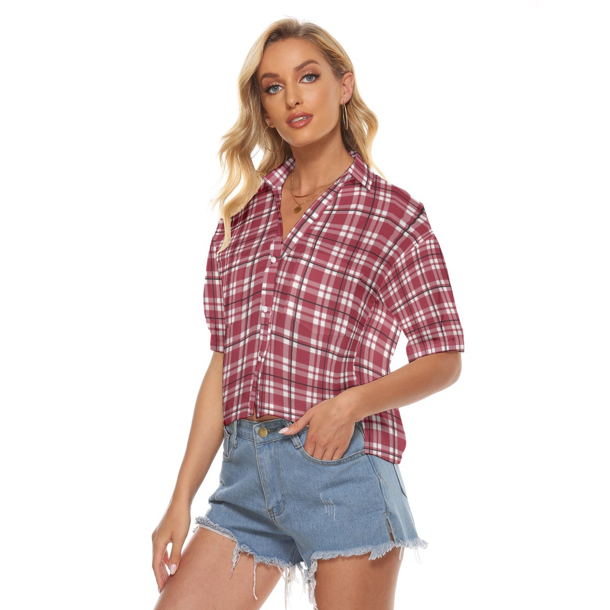 Alabama Crimson Tide Tartan Plaid Crimson White Women's V-neck Shirts streetwear fashion product image 2