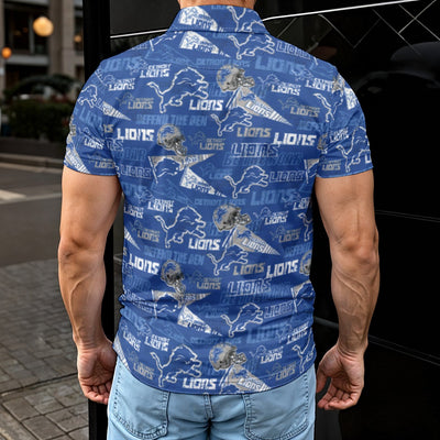 detroit-lions-mens-polo-shirt blue silver football fabric breathable detail