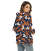 White Smoke Chicago Football Women’s Camo Quarter Zip – Navy Orange Game Day Pullover Jacket