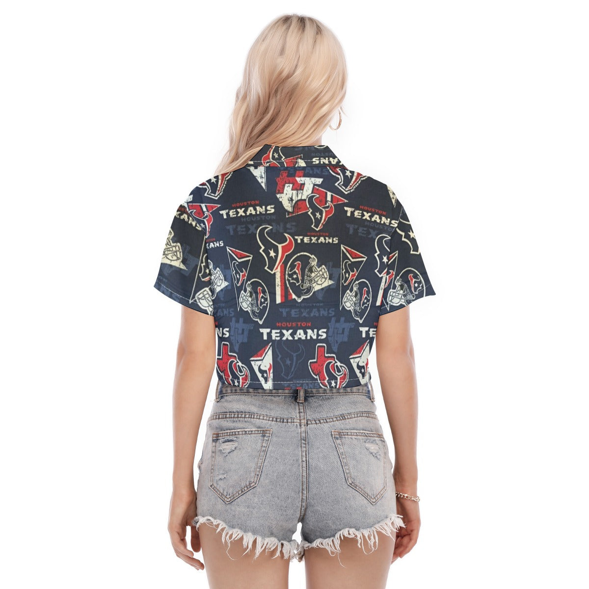 houston-texans-womens-cropped-shirt navy red football close-up design detail