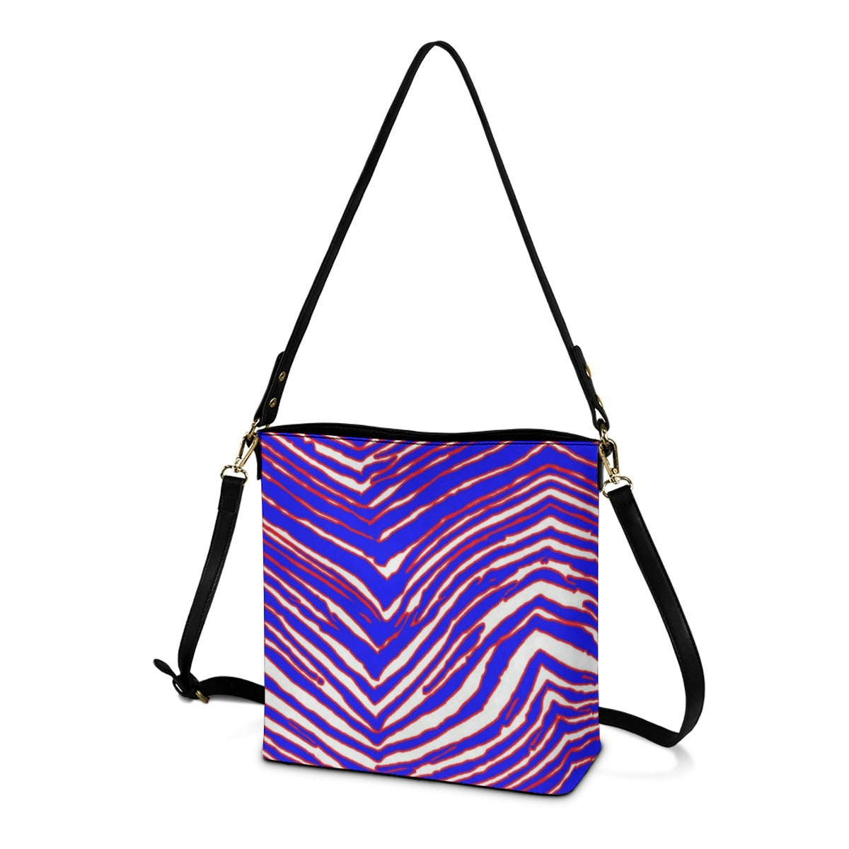 White Smoke Minimalist Square Crossbody Bucket Bag – Red Blue White Zebra Game Day Style