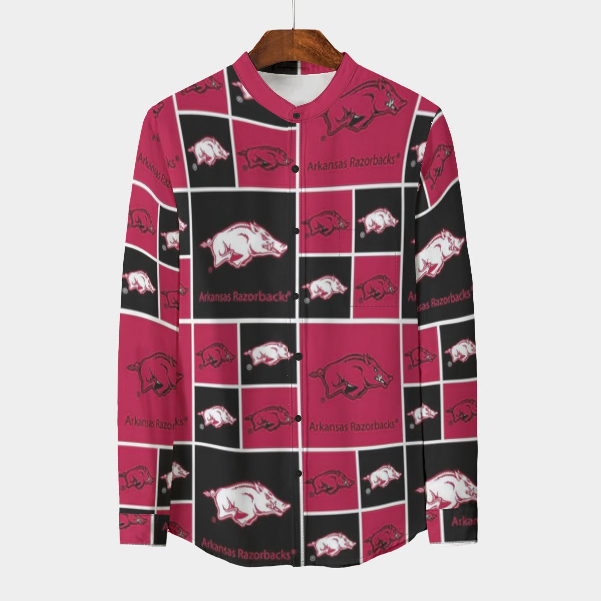 Arkansas Razorbacks Stand Collar Shirt With Long Sleeve|110GSM Imitation Flax varsity sportswear product image 1.0