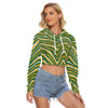 White Smoke Green Bay fotball zebra yellow green Women's Crop Top Hoodie|Velvet
