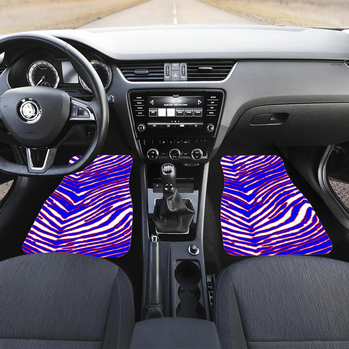 Dark Slate Gray Front row car mats (2pcs) – Red Blue White Zebra Game Day Style