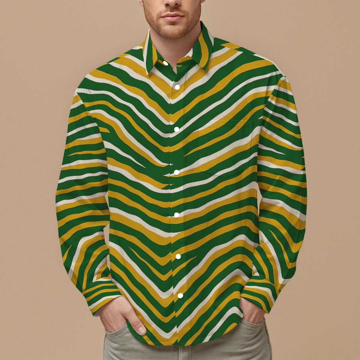 Green Bay football Men's Slim Fit Long Sleeve Shirt – game day outfit, casual fan outfit, image 1.0