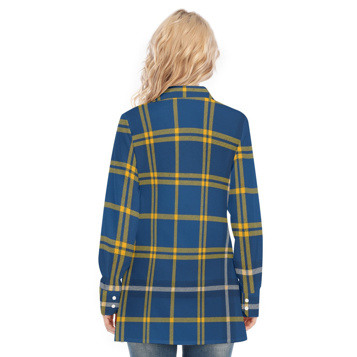 West Virginia Mountaineers Tartan Plaid Blue Gold Women's Long Shirt |115GSM Cotton poplin