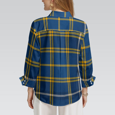 West Virginia Mountaineers Tartan Plaid Blue Gold Women's Mid-Length Sleeve Shirt