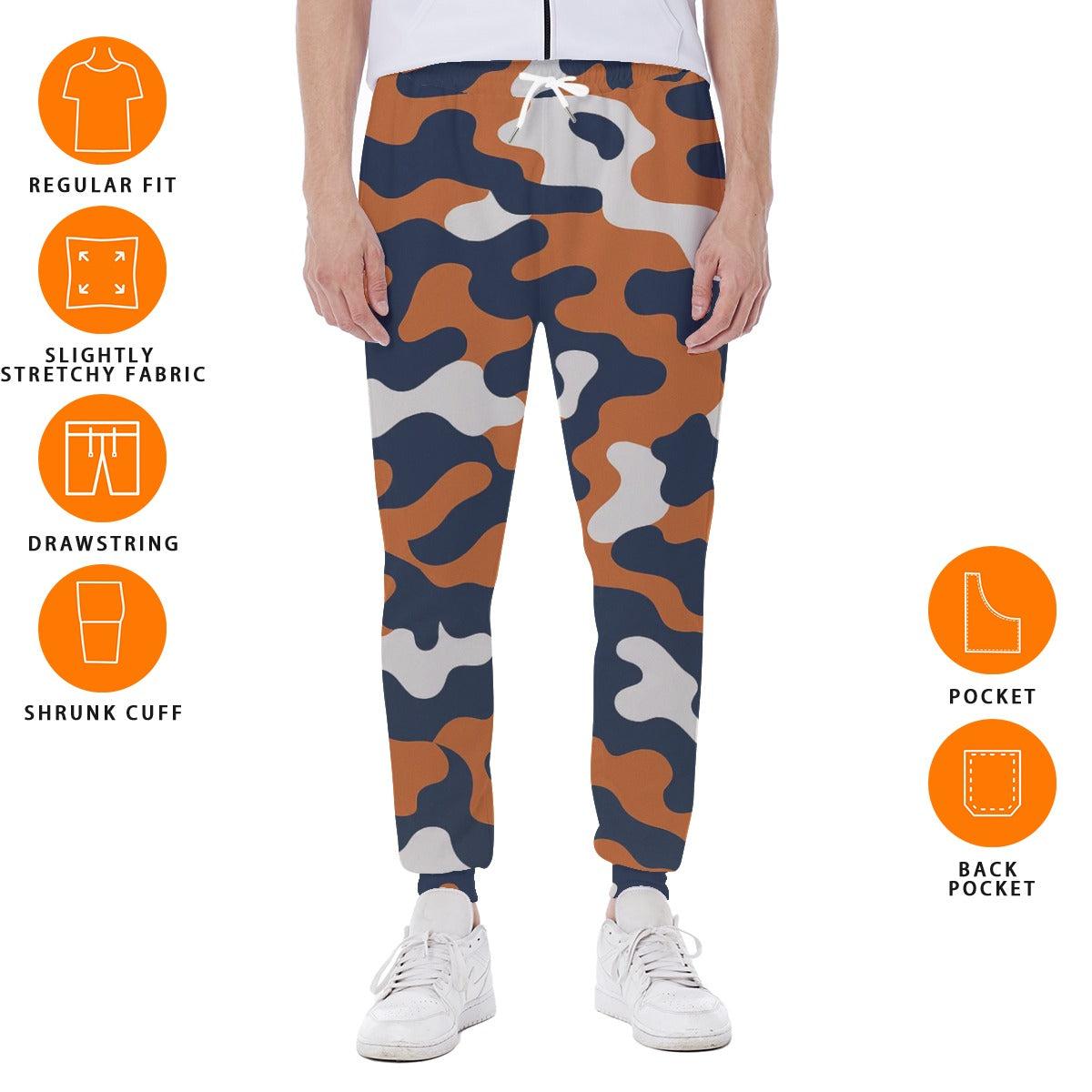 White Smoke Chicago Football Camo Joggers for Men – Navy Orange Game Day Sweatpants