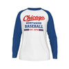 Chicago Northside Baseball Shirt – White and Blue Long Sleeve Raglan Tee Est 1876 – casual fan outfit, football shirt, image 1.0