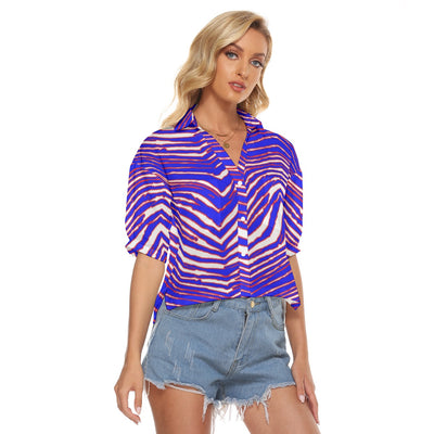 Buffalo Football Women's V-neck Shirts – Red Blue White Zebra Game Day Style – football shirt, nfl fan apparel, image 1.0