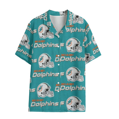 Miami Dolphins Women's Hawaii Shirt | Rayon aqua orange football outfit back view