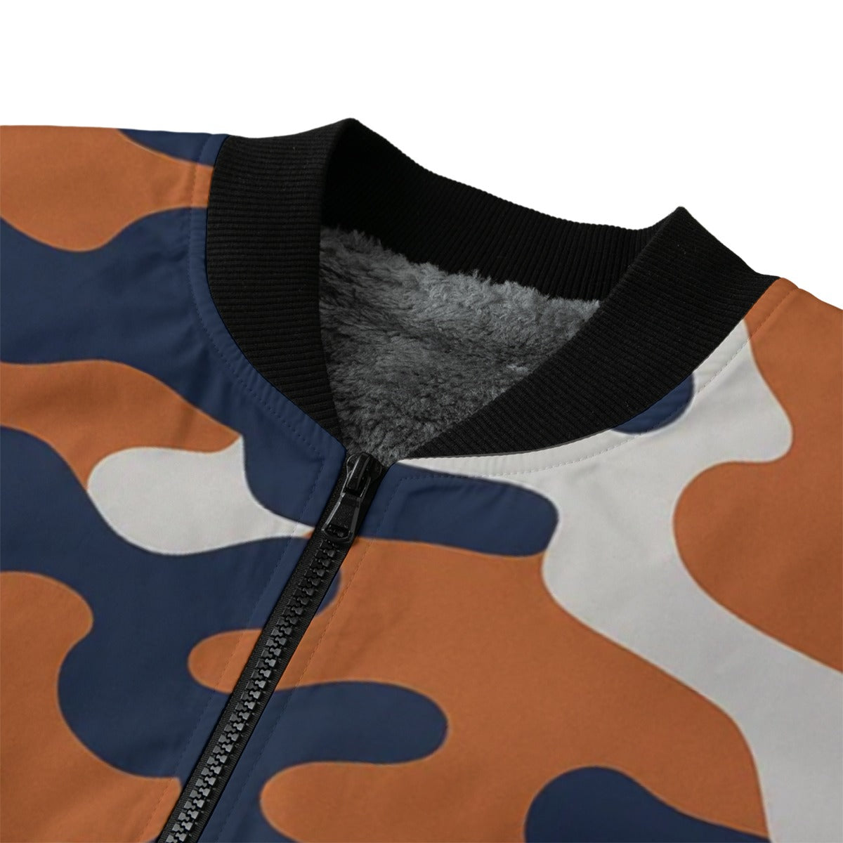 White Smoke Chicago Football Camo Bomber Jacket – Navy Orange Game Day Streetwear Jacket