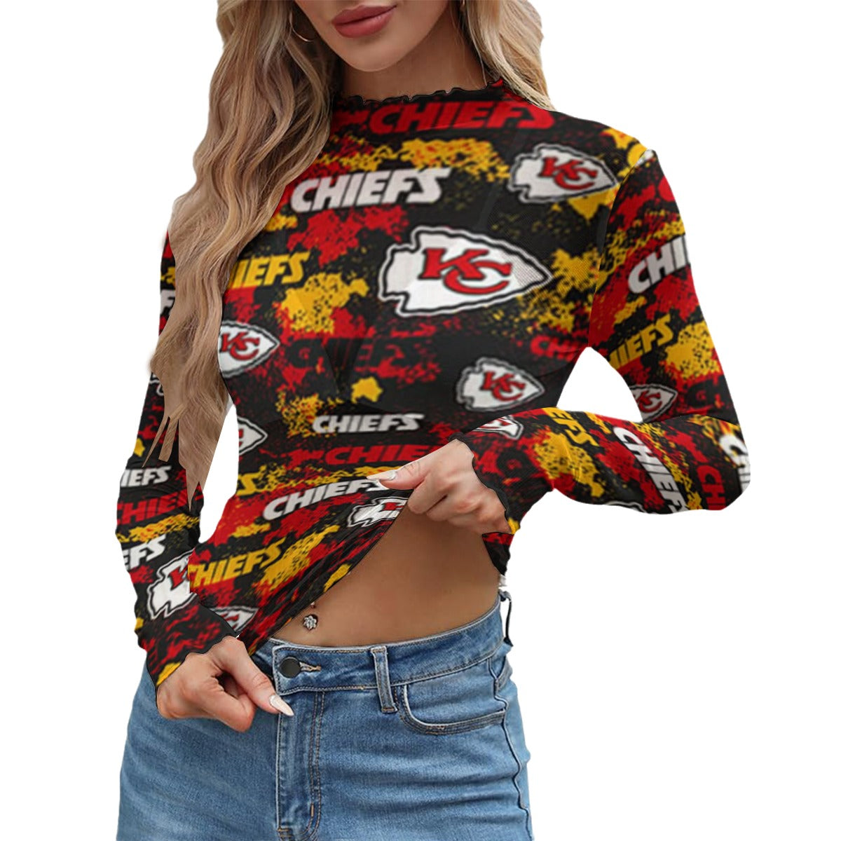 Kansas City Chiefs Women's Mesh T-shirt red gold football outfit image 1.0