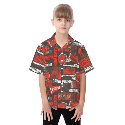Cleveland Browns  Kid's Hawaiian Vacation Shirt brown orange football outfit back view