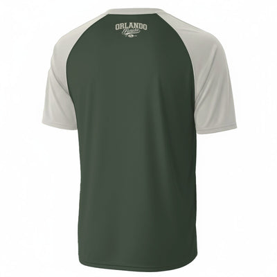 White Smoke Orlando Florida Green V Neck T Shirt – Forest Green and Cream Varsity Athletic Tee