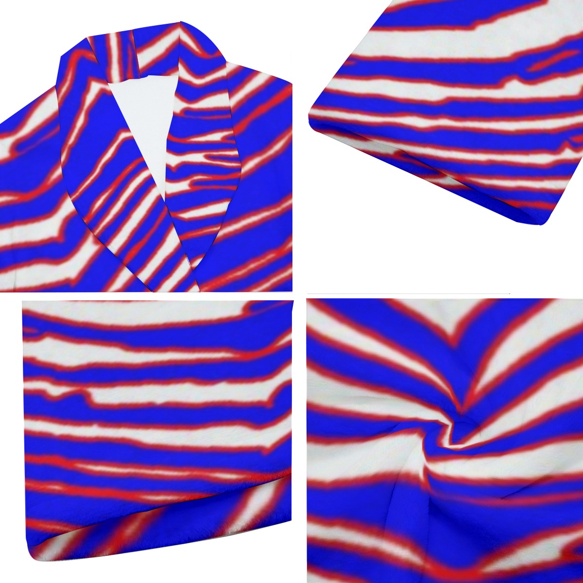 White Smoke Buffalo football Men's Borg Fleece Robe – Red Blue White Zebra Game Day Style