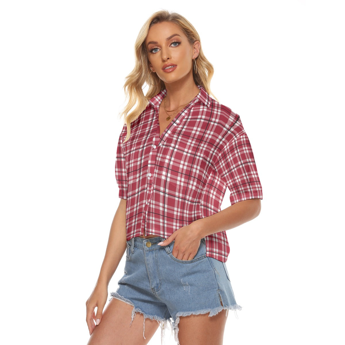 Alabama Crimson Tide Tartan Plaid Crimson White Women's V-neck Shirts streetwear fashion product image 4