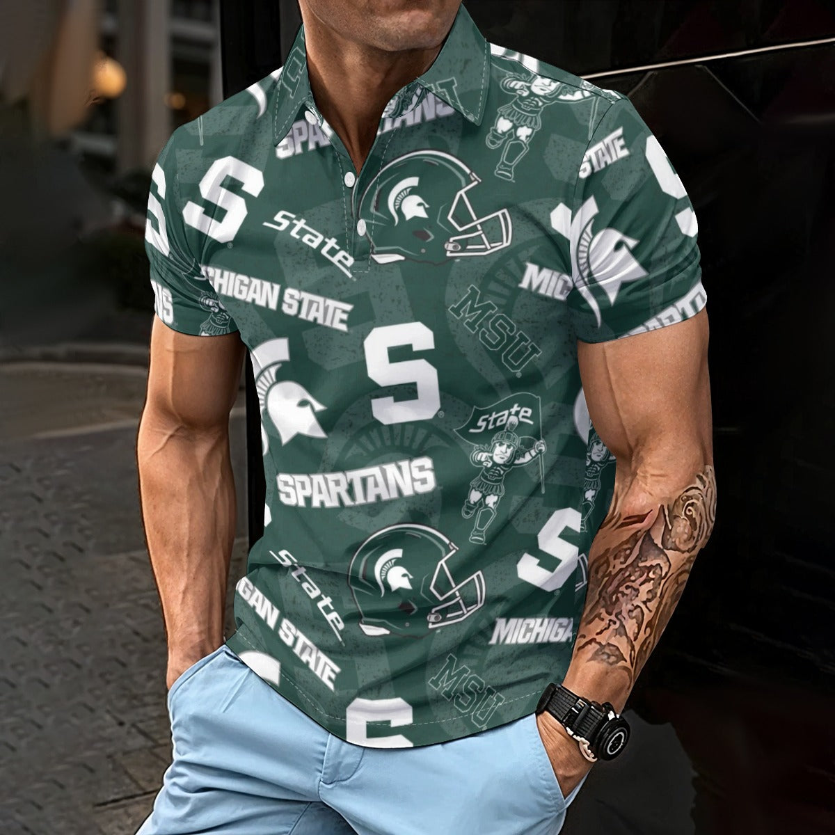 Michigan State Spartans Men's Polo Shirt - Big Ten football apparel varsity sportswear product image 1.0