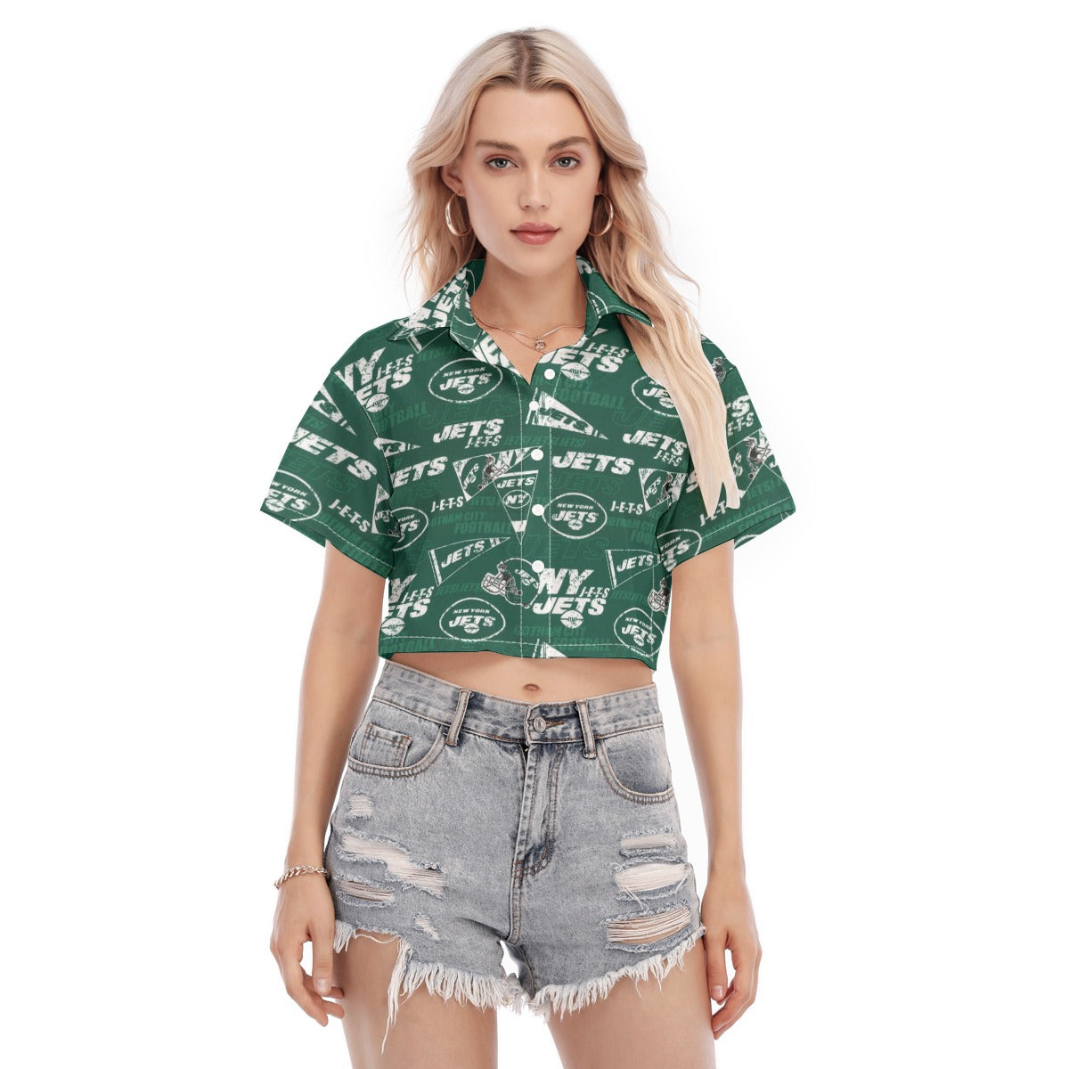 New York Jets  Women's Cropped Shirt green white football outfit back view
