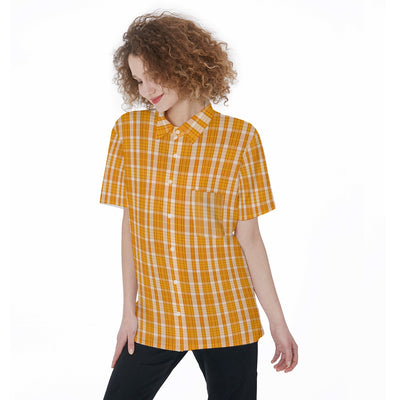 Tennessee Volunteers Orange White Plaid Womens Short Sleeve Shirt With Pocket 2 orange white plaid women fashion apparel