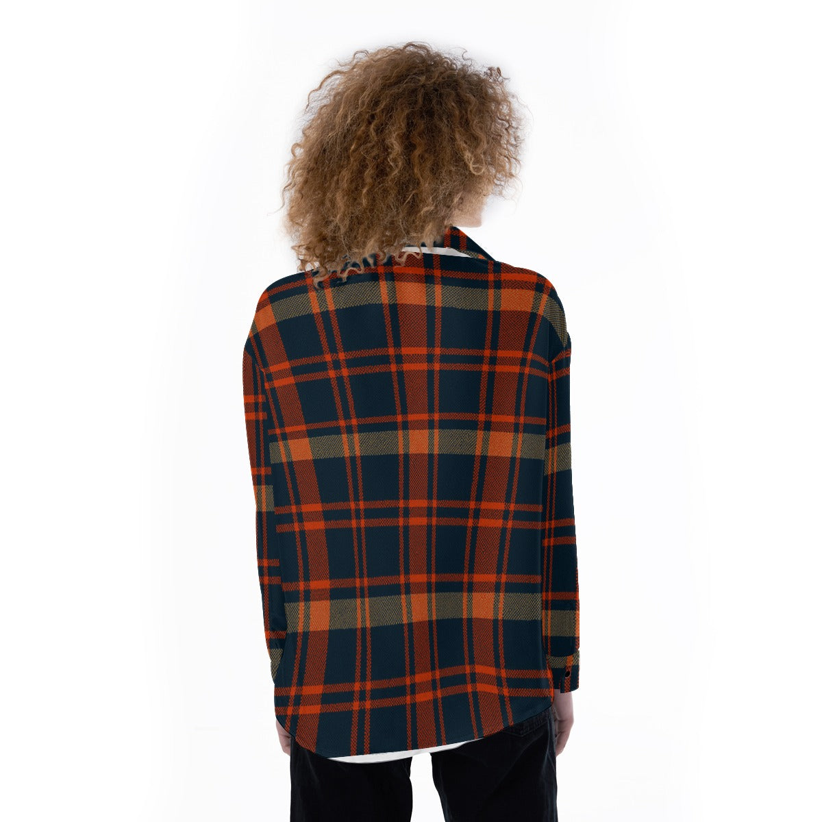 Auburn Tigers Tartan Plaid Navy Orange Women's Satin Shirt