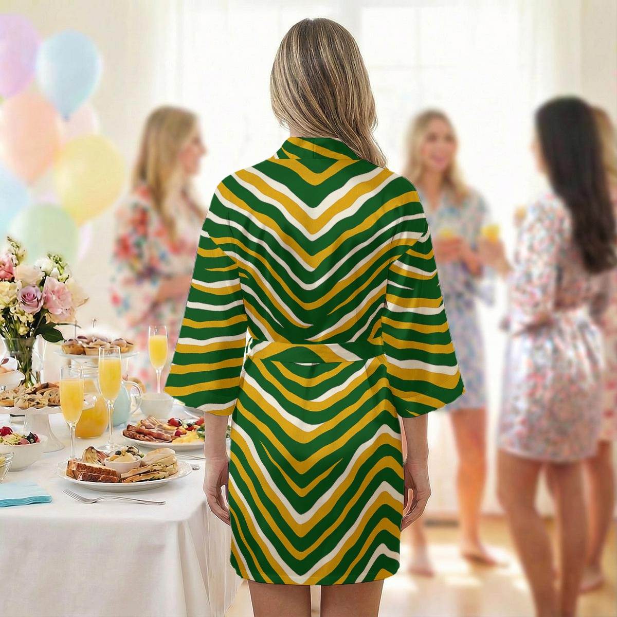White Smoke Green Bay Football Yellow Green Women’s Satin Wedding Robe – Game Day Lounge Wear