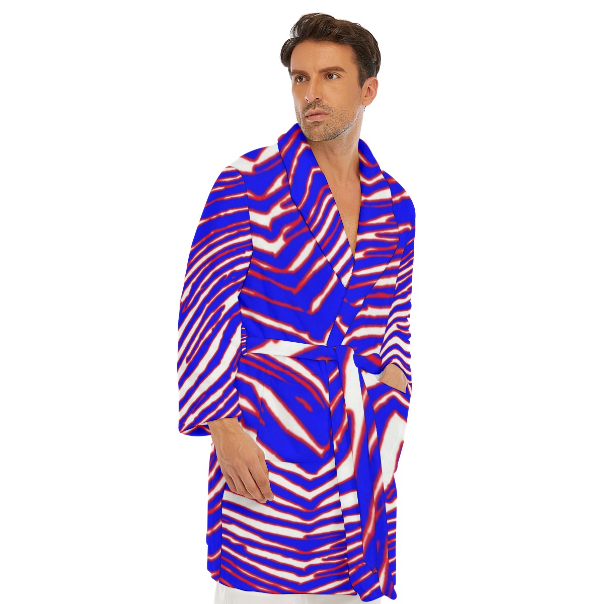 White Smoke Buffalo football Men's Borg Fleece Robe – Red Blue White Zebra Game Day Style