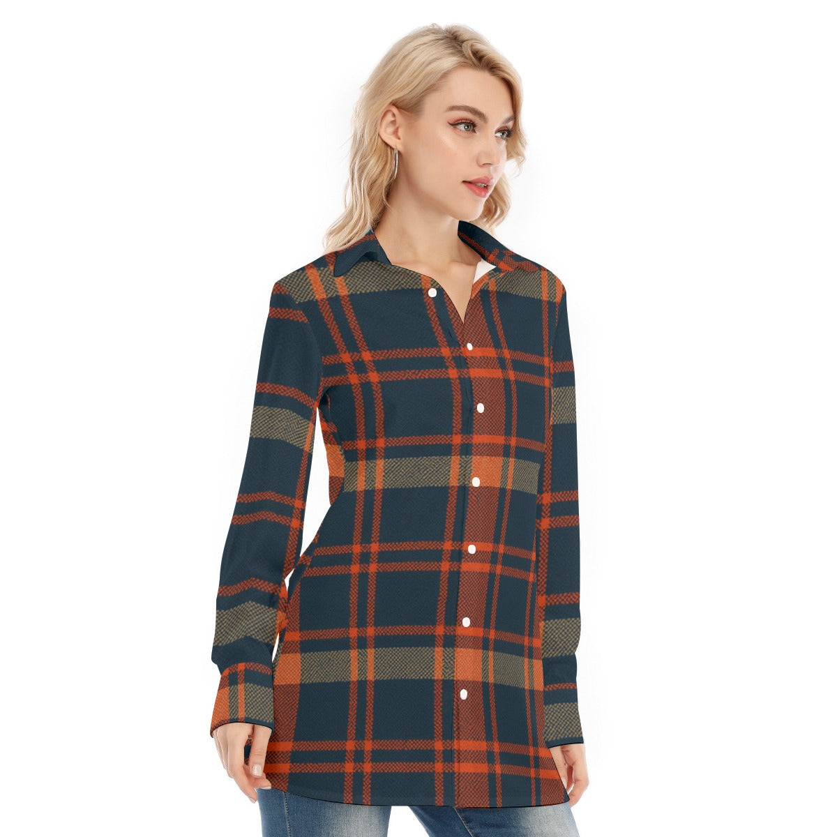 Auburn Tigers Tartan Plaid Navy Orange Women's Long Shirt