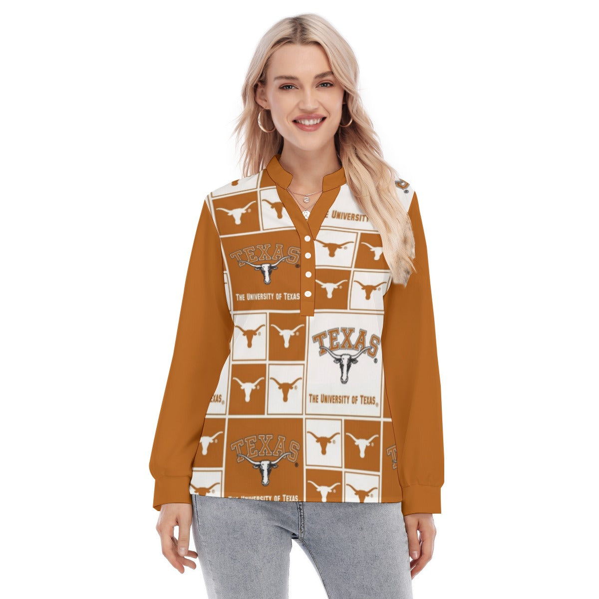 Texas at Austin - Longhorns Women's Long Sleeve Blouse With Button Closure White varsity sports apparel
