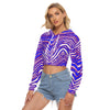 White Smoke Buffalo Women's Crop Top Hoodie|Velvet – Red Blue White Zebra Game Day Style