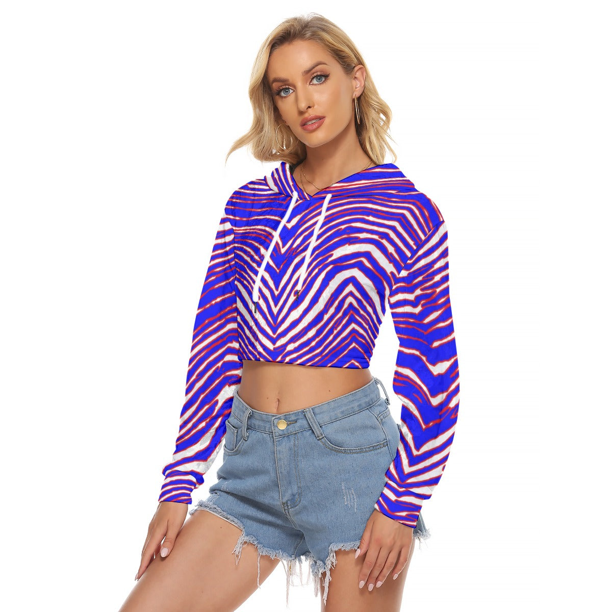 Buffalo Women's Crop Top Hoodie|Velvet – Red Blue White Zebra Game Day Style