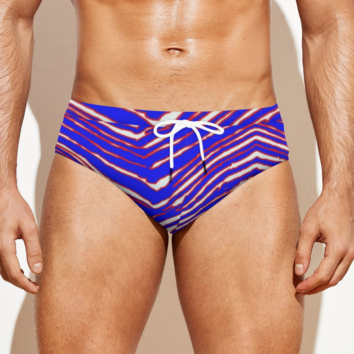 Buffalo Football Men'S Drawstring Swim Briefs – Red Blue White Zebra Game Day Style