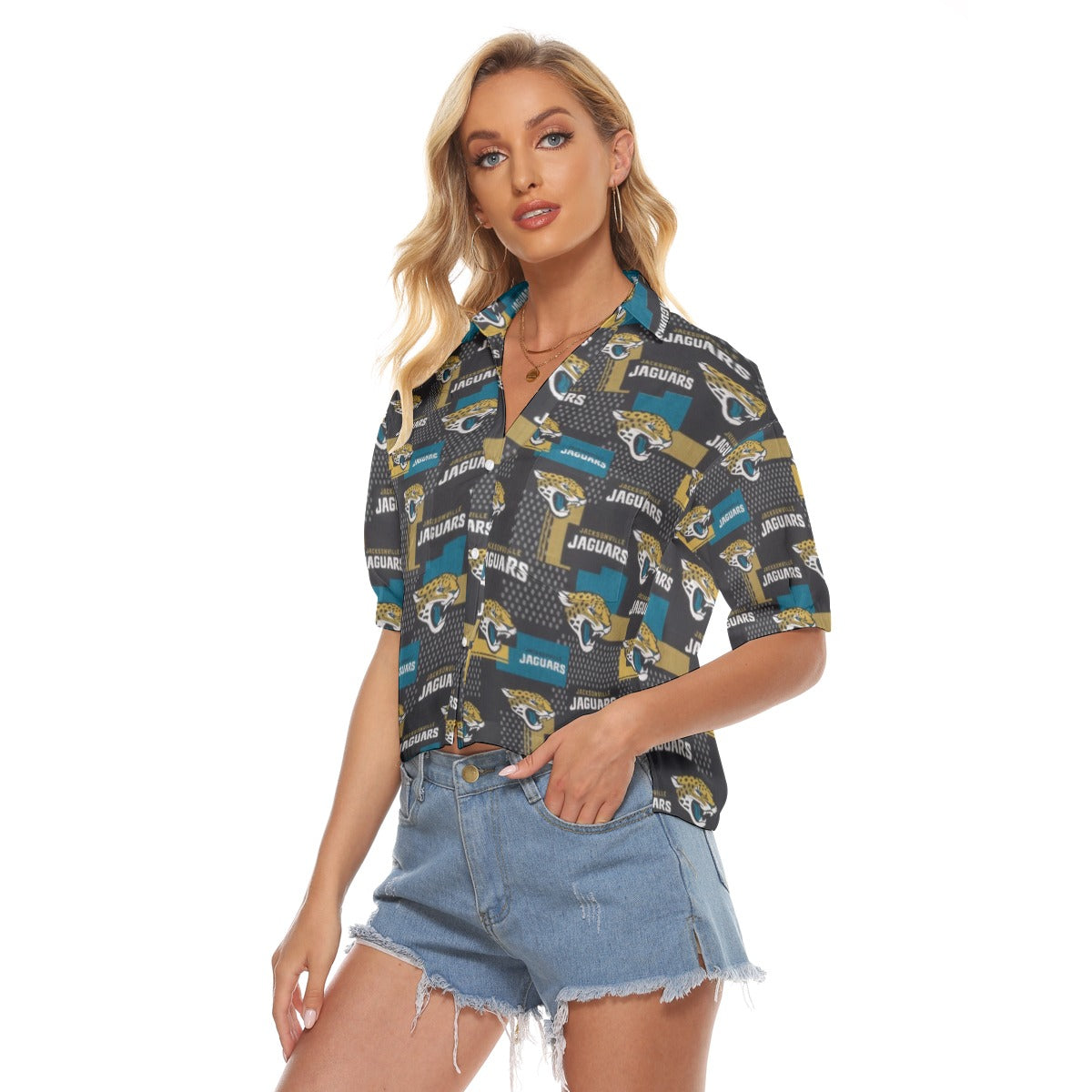 jacksonville-jaguars-womens-v-neck-shirts teal black football side view modern fit