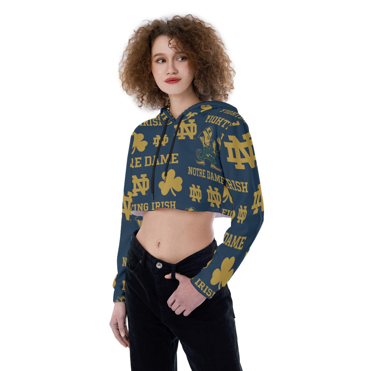 Notre Dame - Fighting Irish Women's Crop Top Hoodie White varsity sports apparel