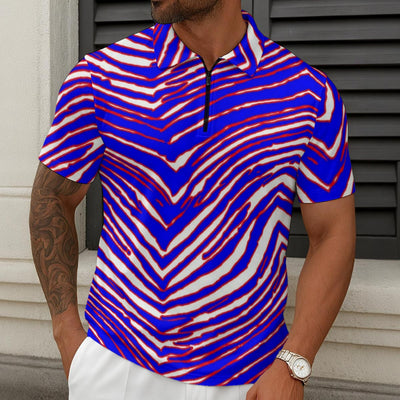 Buffalo Zebra Football Men’s Short-Sleeved Zip Polo Shirt – Structured Game Day Style (180 GSM) – lightweight game day shirt, fan gear, image 1.0