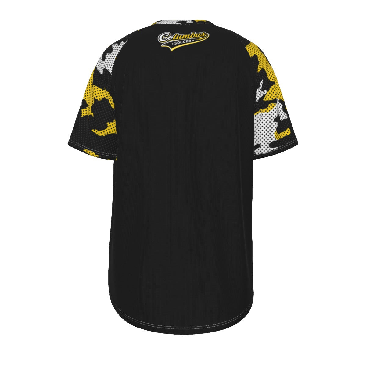 Black Columbus Soccer Black and Yellow Camouflage Sleeve Shirt – Retro Street Soccer Style Tee