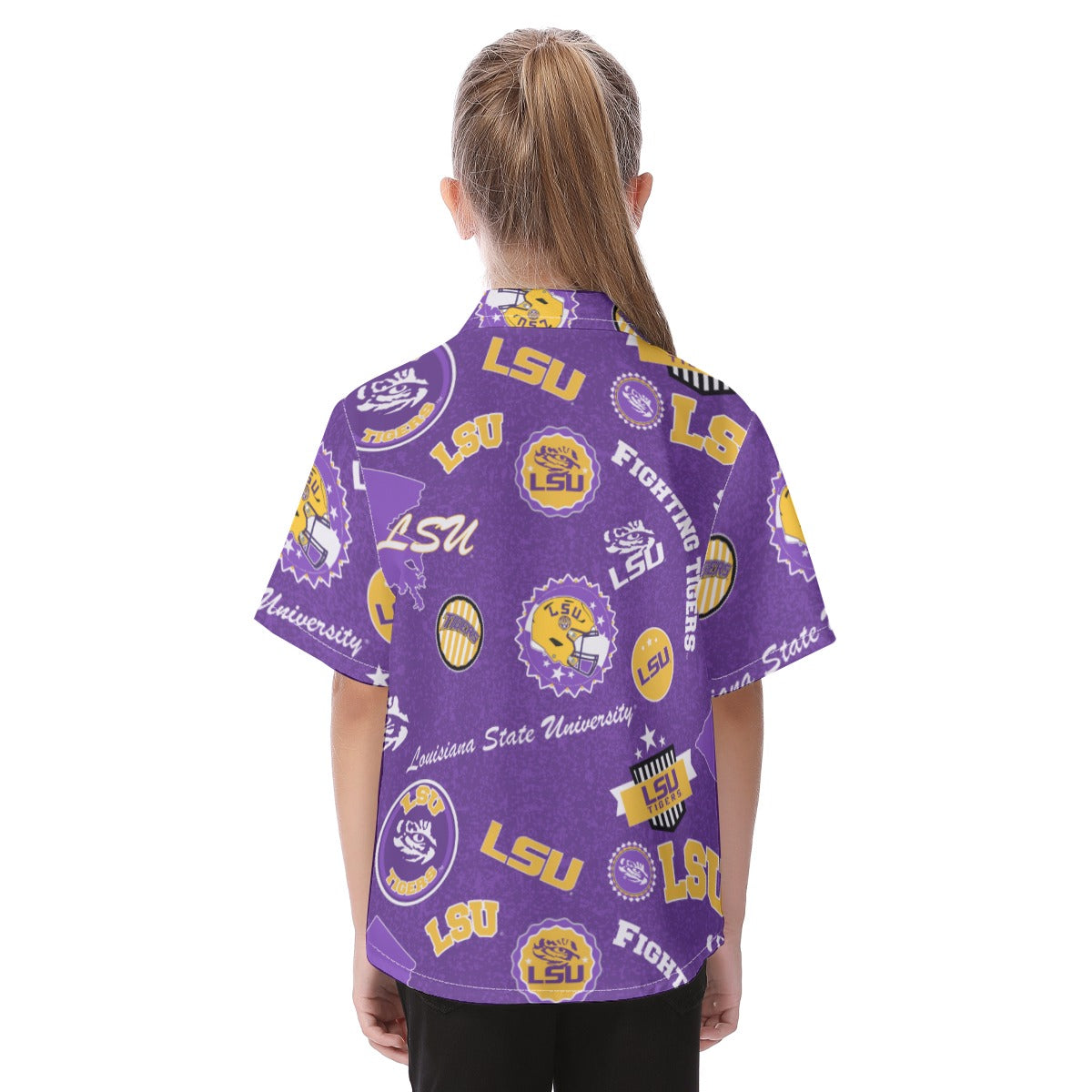 Louisiana Tigers Kid's Hawaiian Vacation Shirt - Baton Rouge football tee varsity sportswear product image 4.0