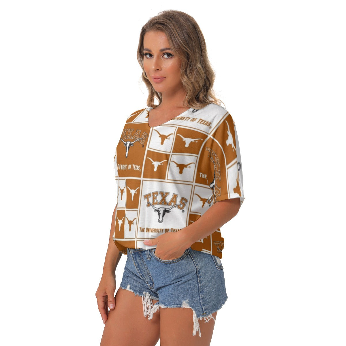 Texas at Austin - Longhorns Women's Bat Sleeves V-Neck Blouse White varsity sports apparel